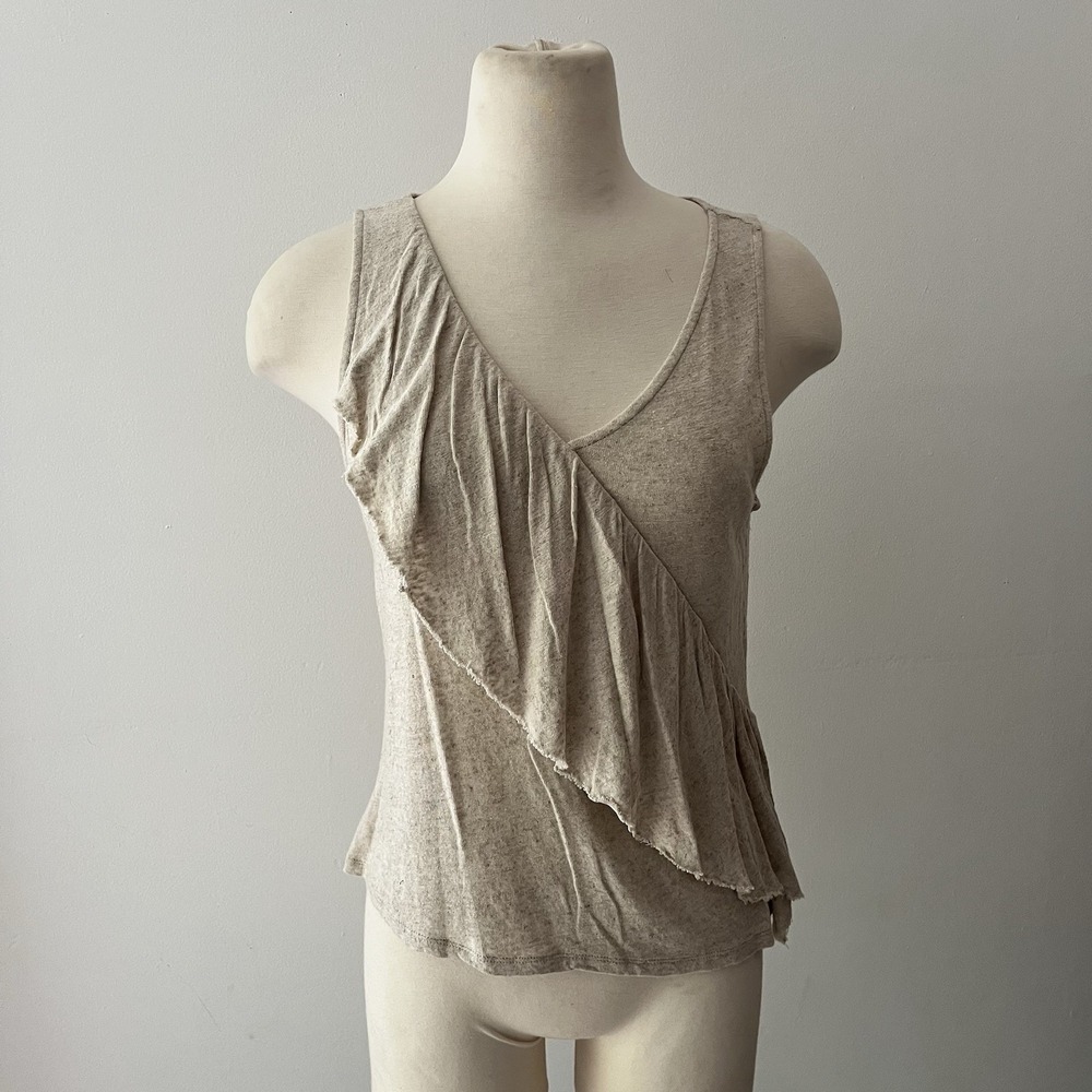 Sisley Y2K Linen Cotton Cami Ruffle Tank Top Coastal Cowgirl Elevated Basic M